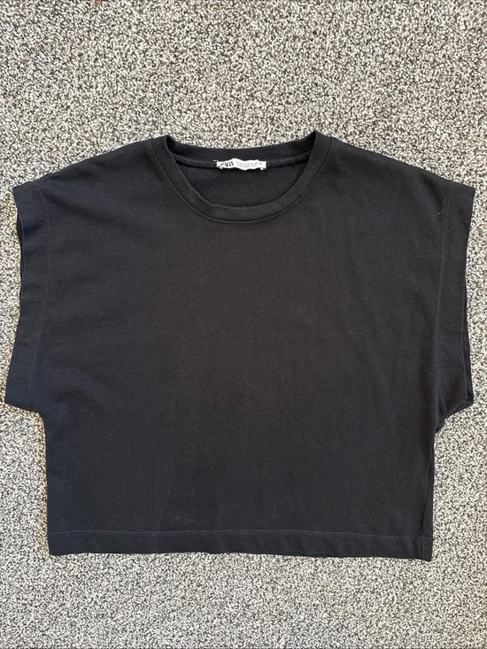 Zara Tops - Zara Women’s Cap Sleeve Black Shirt Cropped Size Medium Casual Chic